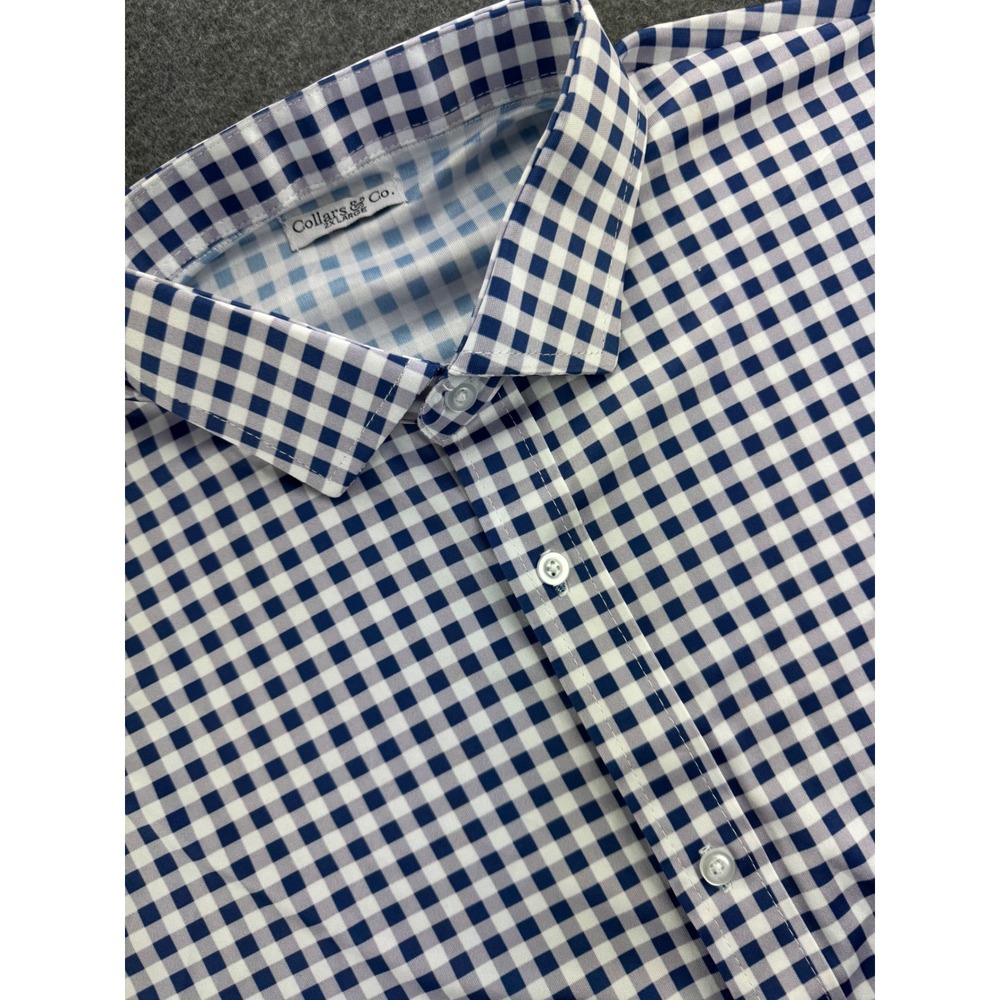 Collars & Co. Mens Sz 2X Large Gingham Check Performance‎ Dress Shirt Navy White